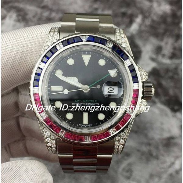 

mens 40mm watch 116759 black dial ruby diamond bezel stainless steel automatic mechanical 116758 watch sport men's watches wristwatch, Slivery;brown