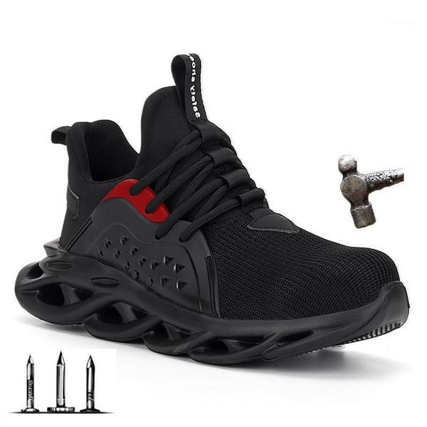 

new steel toe cap men safety shoes work sneakers woven labor insurance shoes women boots plus size 48 breathable outdoor1, Black