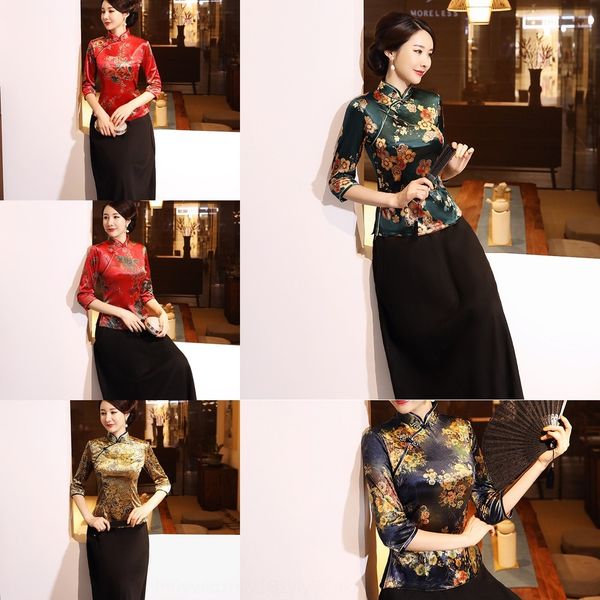 

ghpkf зимой и осенью ежедневно золотой бархатной куртки cheongsam cheongsamtop cheongsam весна производительность матери моды 7-точка размер, Black;gray