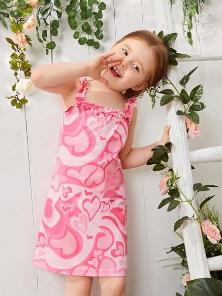 

toddler girls heart print frilled bow front cami dress she, Red;yellow