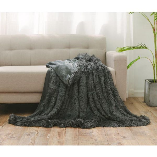 

carbon black faux fur throw blanket for couch furry bed plush blanket bedroom decoration 50"x60"inhches