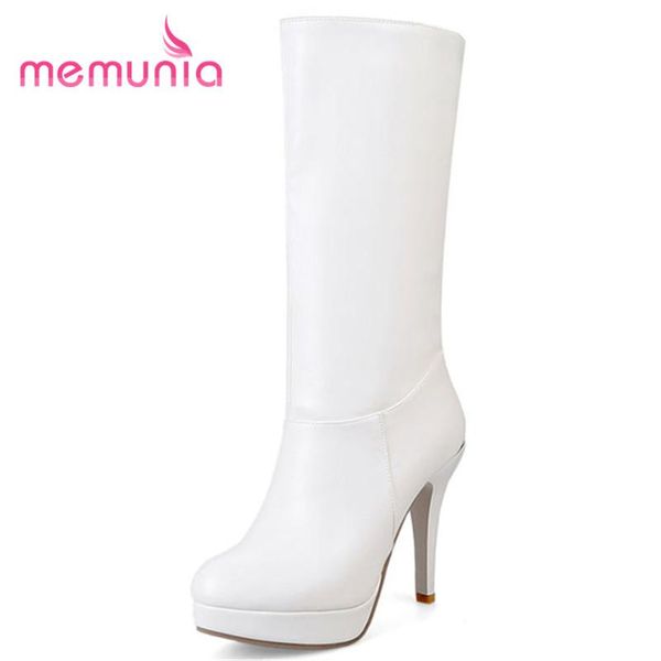 

memunia simple women boots big size 31-43 fashion zipper boots elegant stiletto heels autumn winter 2020 new mid calf, Black