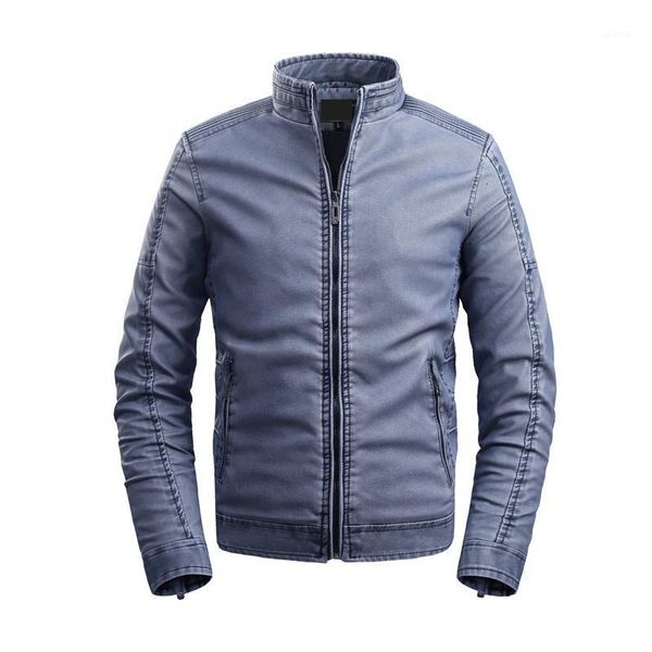 

isurvivor2020 men's stand collar leather jacket plus velvet pu leather coat autumn and winter simple washed1, Black;brown