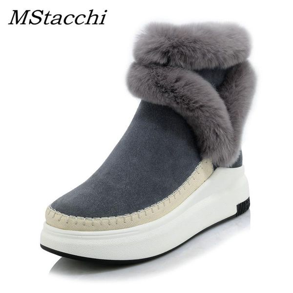 

mstacchi 2020 brand women ankle boots suede leather fashion fur zipper wedges shoes woman platform winter boots women snow, Black