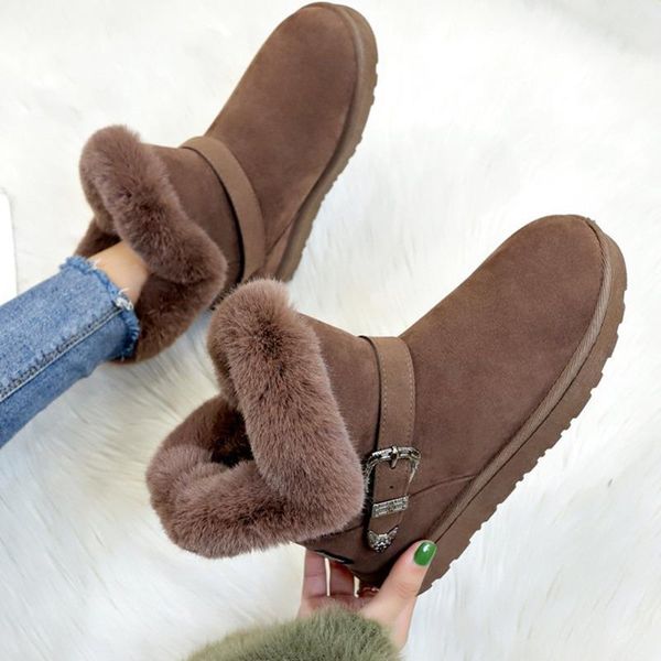

boots snow warm short fur plush winter ankle boot plus size platform ladies suede zip shoes female comfort drop shipping, Black