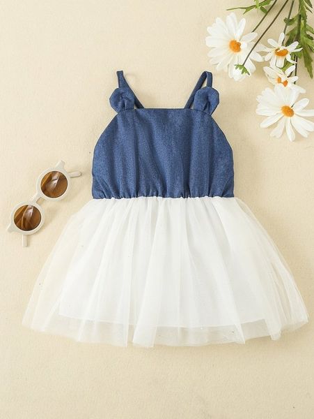 

baby 3d ear design contrast mesh dress she, Red;yellow