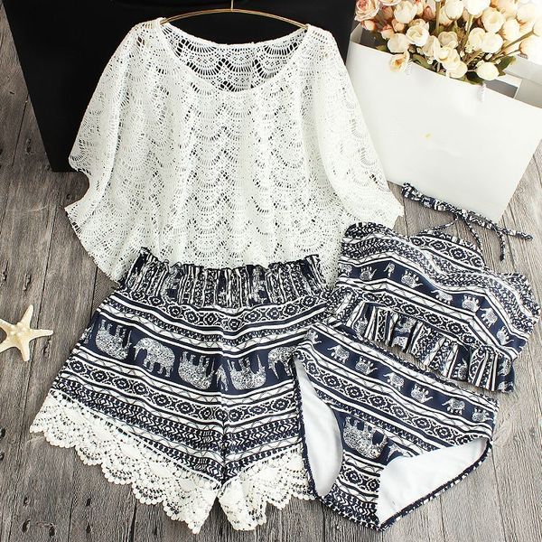 

2020 bikini summer swimwear swimming women printed bathing suit bandage swimsuit padded push up four piece bikini set t200708, White;black
