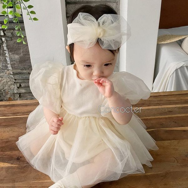 

wholesale 2021 summer new baby girl bodysuits solid color short sleeve tutu cute jumpsuit with headband infant suit e8003, Red;yellow