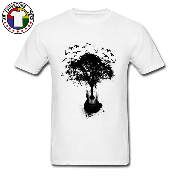 

sport black ink painting guitar tree song birds white men's t shirt high pixel printing slim fit music t-shirts college art designers