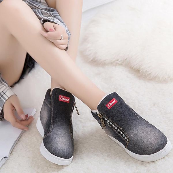 

boots women's zipper large denim jeans size 43-44 warm winter shoes woman ankle canvas for girls1, Black