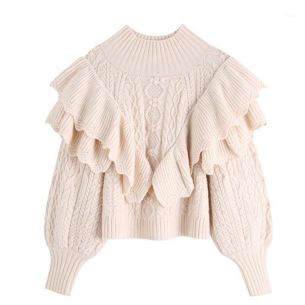 

hadara puff sleeve sweaters women fashion turtleneck sweater women elegant cascading ruffle short sweaters female ladies jy1, White;black