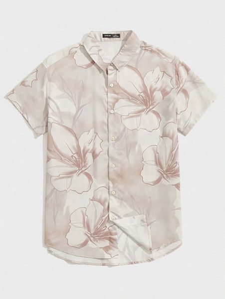 

men floral print button front shirt w3ob#, White;black