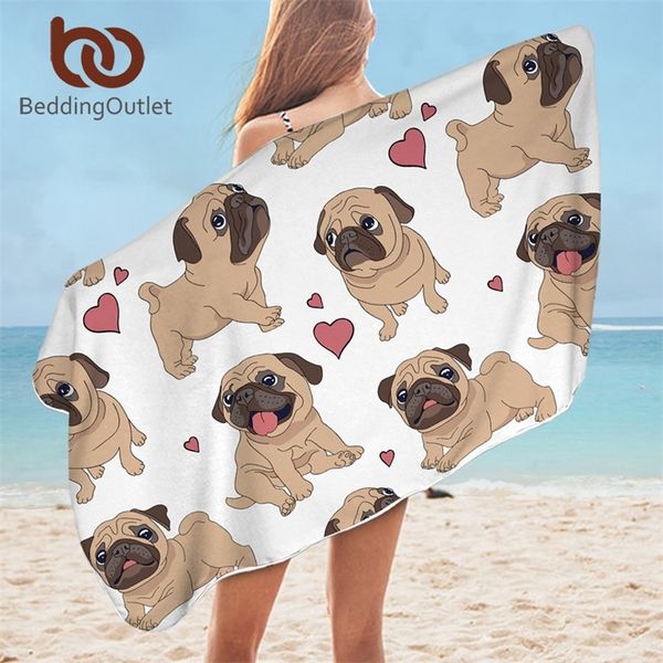 Beddingoutlet Hippie Pug Pug Bath Towel Battle Microfiber Животное Мультфильм Собака Пляжное полотенце Для Взрослых Симпатичный Бульдог Одеяло 75x150см Y200428