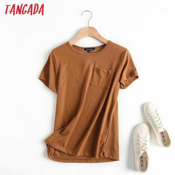 

tangada women elegant loose linen cottont shirt short sleeve o neck tees ladies casual tee shirt street wear 4c81, White