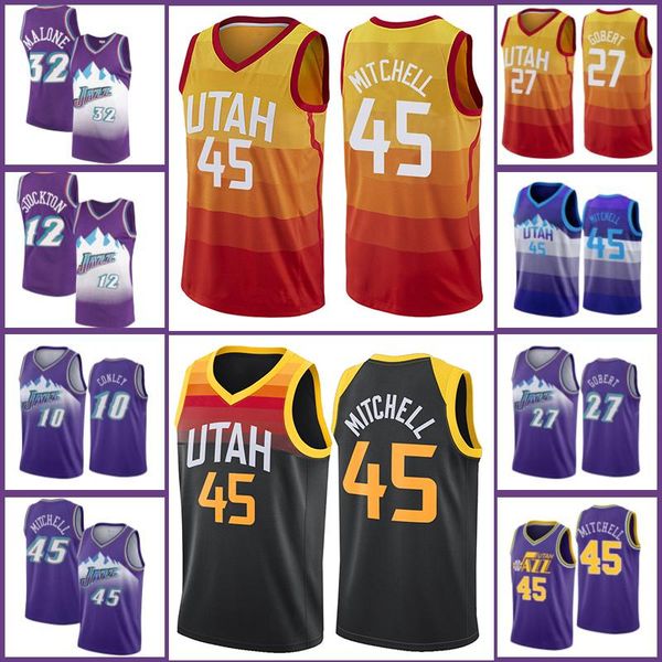 

donovan 45 mitchell jersey utah jazz 2021 city basketball jerseys retro karl 32 malone john 12 stockton jersey rudy 27 gobert, Black;red