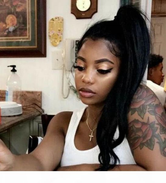 

wrap around wet and wavy human hair ponytail hair piece clip in natural wave hair drawstring pony tails african american ponytail 140g, Black