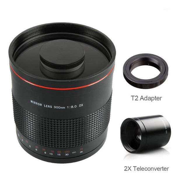 

900mm f8.0 camera telep manual prime mirror lens+2x teleconverter+t2 adapter for canon nikon pentax olympus sony fuji dslr1