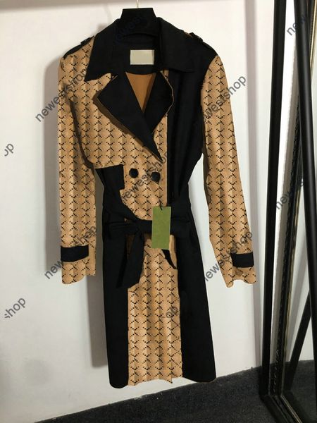 Outono mulheres trench coats designer de luxo mulheres blusão clássico carta impressão jaqueta cor combinando veludo solto longo cinto casaco feminino windbreakers