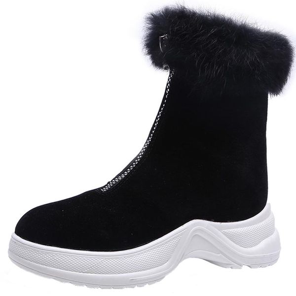 

boots 2021 women sneakers ankle plush high velvet cotton shoes warm fashion zipper snow, Black