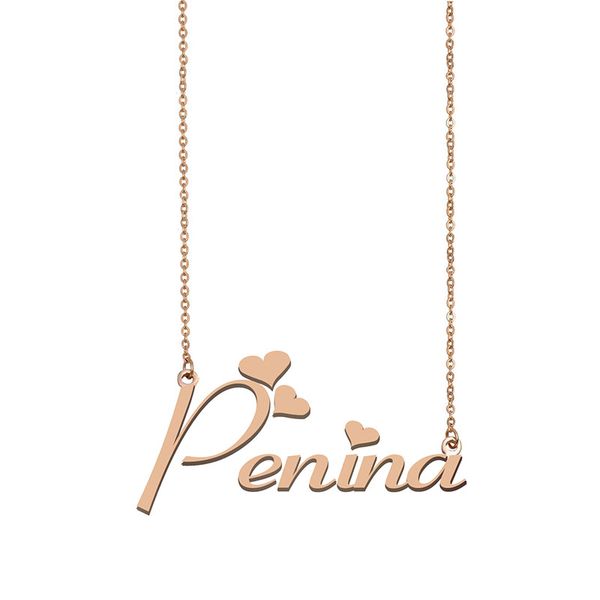 

penina name necklace custom nameplate pendant for women girls birthday gift kids friends jewelry 18k gold plated stainless steel, Silver