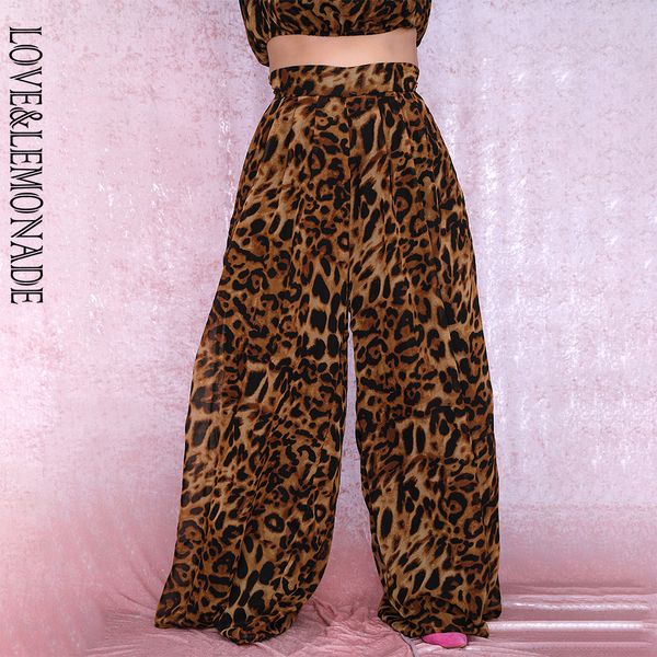 Lovelemonade Plus Size Mid-Rise Leopard Chiffon Largna Pants LJ201030