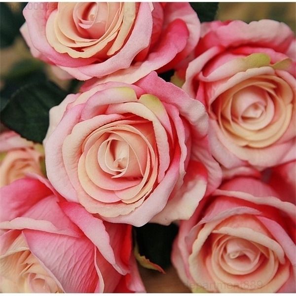 

a-branch 6 pcs artificial fake flowers real touch rose bride flower wedding bridal bouquet home decorations (without vase