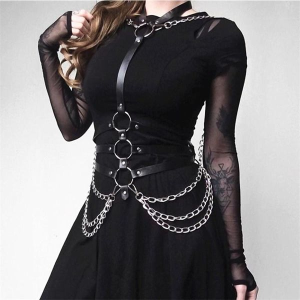 

punk fashion belt women new chain waist halter dance joker bandage belt harajuku streetwear goth grunge female black, Black;brown