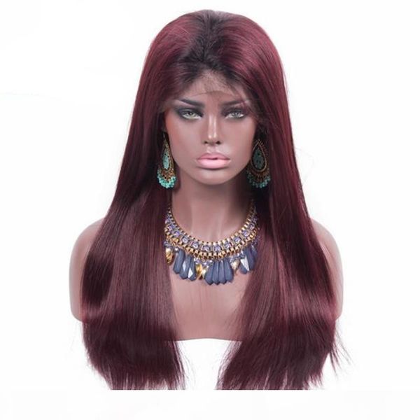 

grade ombre burgundy 99j virgin peruvian human hair straight omber blonde #613 glueless lace front wig ing, Black;brown