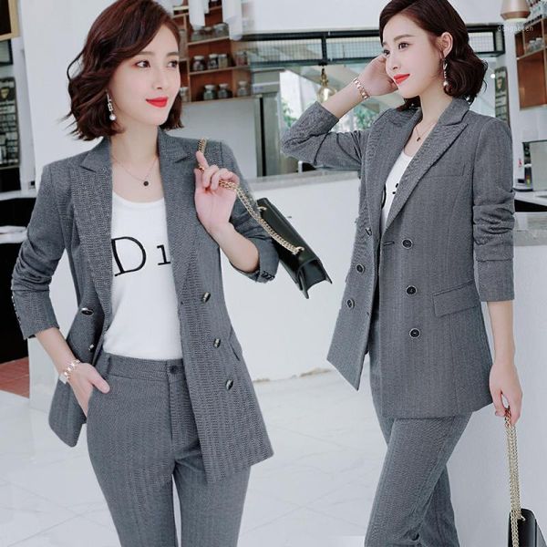 

women grey suits office sets women's blazer suits two piece work pant suit for women business lady sets1, White