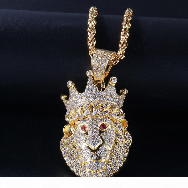 

new fashion gold & white gold iced out cz cubic zirconia crown lion mens necklace chain designer luxury full diamond hip hop jewelry for men, Silver