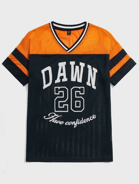 

men letter & number print mesh tee p4m5#, White;black