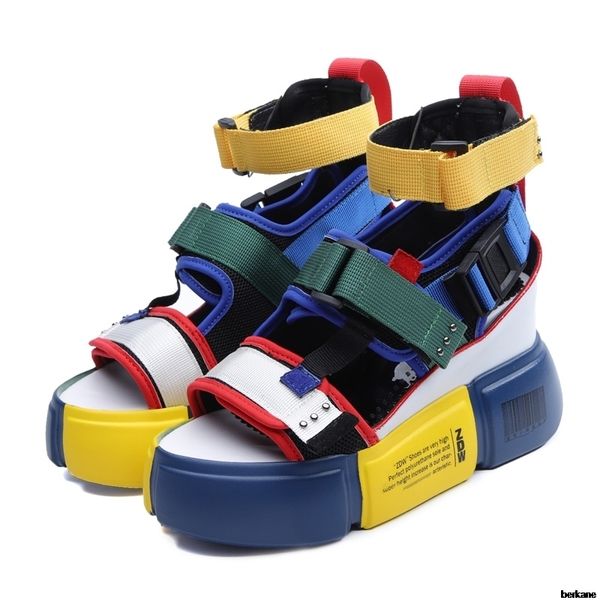 

platform sandals women shoes summer super high heels ladies casual shoes wedge chunky sandals gladiator fashion high y200405, Black