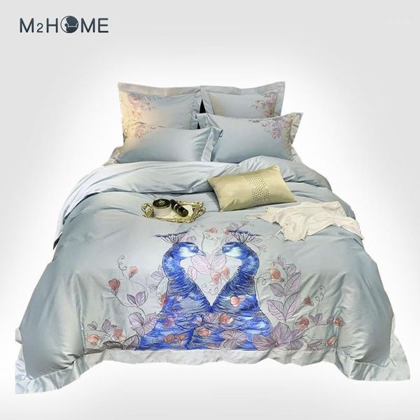

the new home 60 egyptian long-staple cotton pure pigment embroidered four-piece suit, cotton flashing light luxury bedding kit1