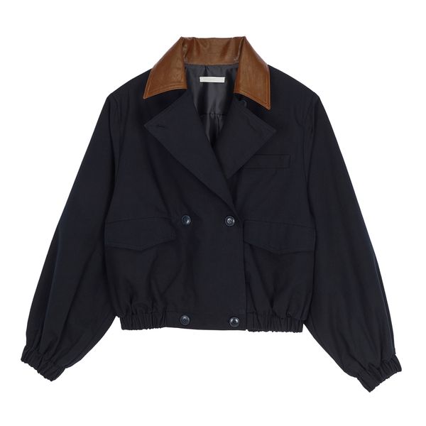 

2021 match sets of large feminine dimensions wide single-sided solid breasted shredded collar women's waist jackets plied mini skirt ou, Gray