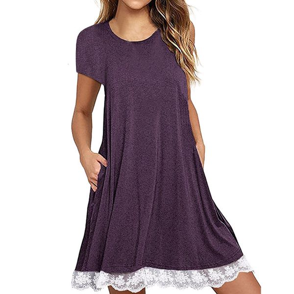 

ostrich women lace sleeve a-line solid o-neck casual above knee trend dignified noble novel short summer, Black;gray