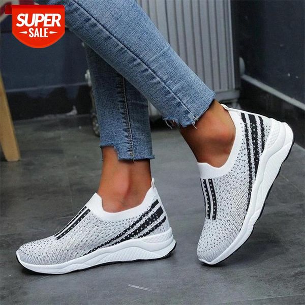 

sneakers women vulcanize shoes crystal shiny elastic band sock shoes woman comfort casual loafers bling slip on female #1k2z