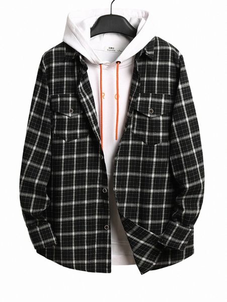 

men plaid print shirt without hoodie 35dl#, White;black