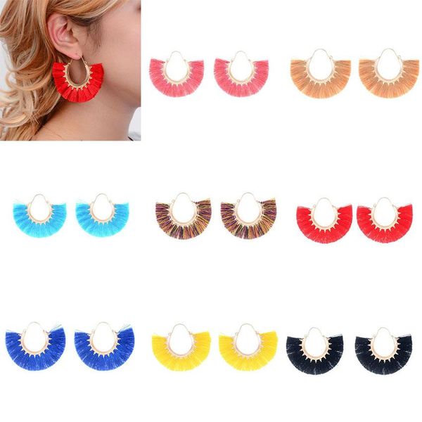 

bohemia fan shape tassel pendant earrings dangle hollow out alloy fringe eardrop charm ear hook women designer earring jewelry gifts, Silver