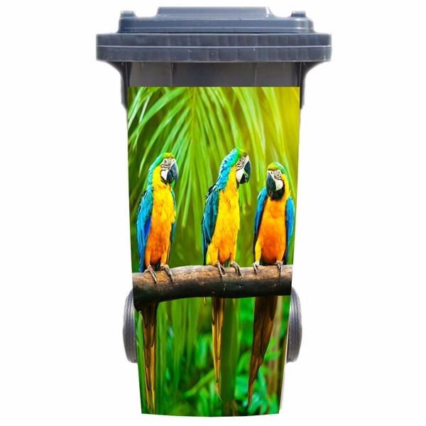 

diy modern forest parrots adhesive removable waterproof sticker decals rubbish bin trash can cover sticker 120liter 240liter 1007