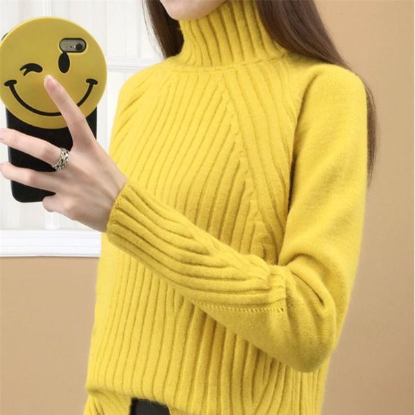 

women's sweaters 2021 women sweater high collar solid color pullover autumn winter clothes thicken warm knitted jumper, White;black