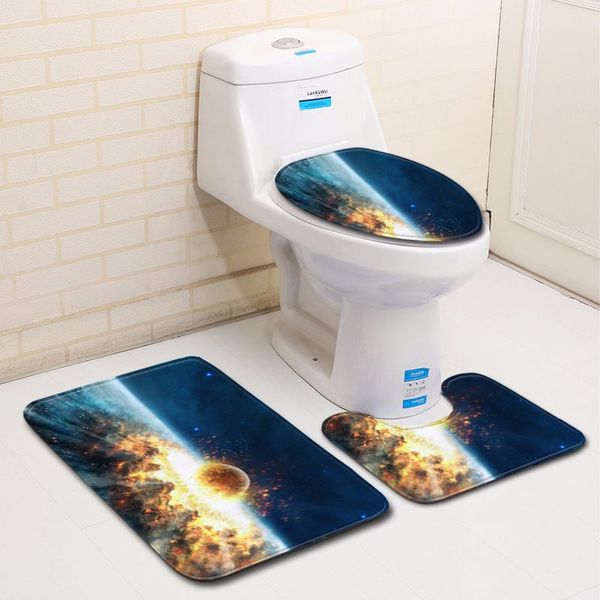 

new polyester 3d planet three-piece bathroom toilet floor mat door mat bathroom carpet bath mat wholesale and retail