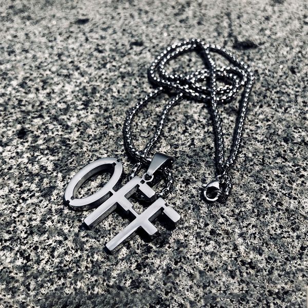 

hip hop necklace titanium steel off letter pendant necklace for men and women simple design street jewelry, Silver
