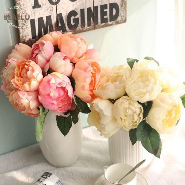 

decorative flowers & wreaths 1 bunch artificial damascus knight round rose silk flower bouquet for bridal bridesmaid wedding1