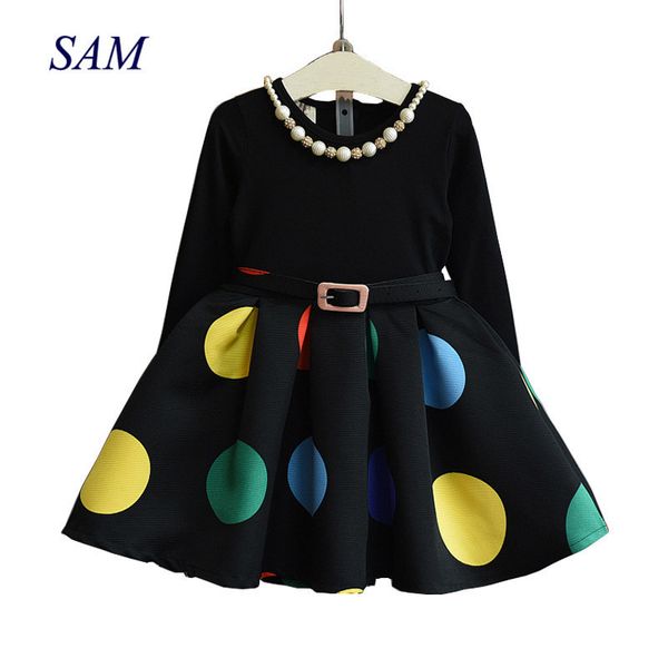 

christmas dress girl 2019 autumn winter girls dress long sleeve dot princess dresses vestido infantil dress children's clothes t200624, Red;yellow