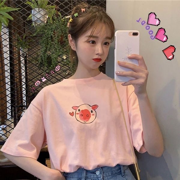 

hty1j summer korean cute cartoon bottoming short sleeve t-shirt female ins red fans t-shirt net net student loose fashion nnokp, White