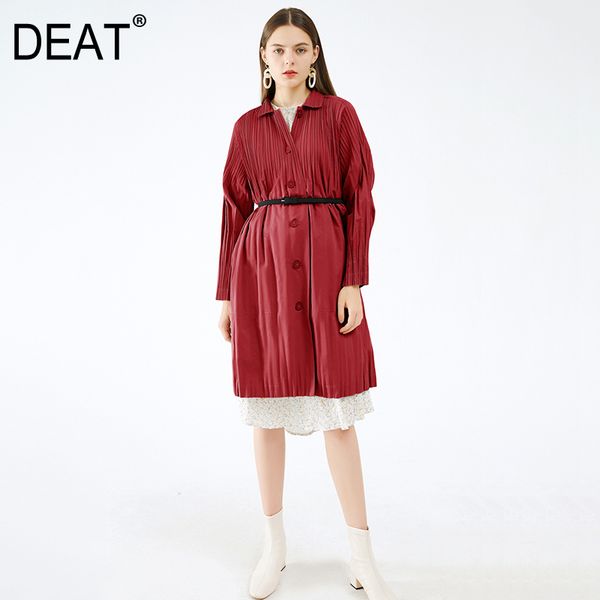 

deat] 2020 new autumn fashion women's pleated coat lapel collar casual full sleeve solid single breasted loose slim tx588 1031, Tan;black