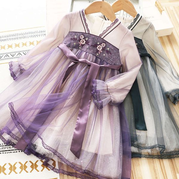 

children's wear 2021 ancient spring new fengchaoxian drs girl's mh embroidery princs skirt 66nl, Red;yellow