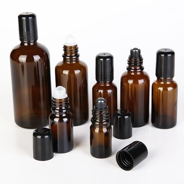 

12pcs/lot amber glass roll on bottle empty essential oil bottle with black metal rollon 5ml 10ml 15ml 20ml 30ml 50ml 100ml1