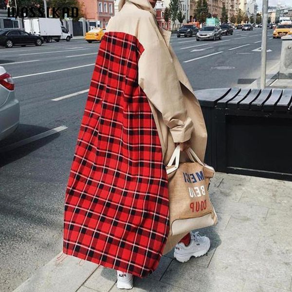 

women clothes jacket gothic 2020 red lattice windbreaker loose coat gown women england style winter windbreaker ropa mujer robe1, Tan;black