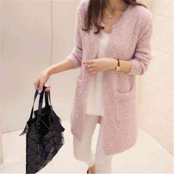

fashion long sleeve crochet girl knitted jacket women spring autumn long cardigan sweater coat female, White;black
